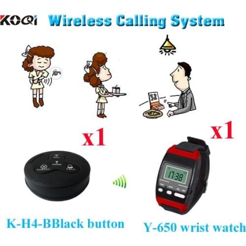 Wireless Transmitter Call Waitress System Y-650 Watch Receptor With K-H4 Bells (1pcs wrist watch+ 1pcs call button)