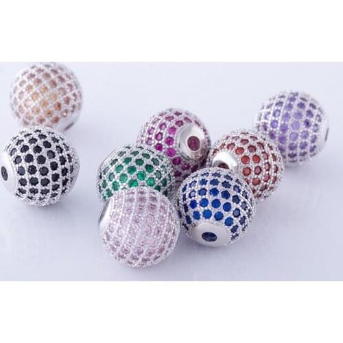 One piece silver color diy copper mix color zircon micro pave 12mm beads mp026
