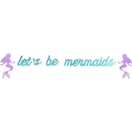 Mermaid Party First Birthday Shiny Banners 2.5M lets be mermaids Letter Baby Shower Party Decor Purple Shell Flash Baptism Flag