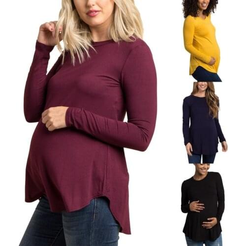 Womens Maternity Blouses Pregnant Tunic Tops Mama Clothes Casual Loose Long Sleeve O-Neck Pregnancy T-shirt Maternal Mujer