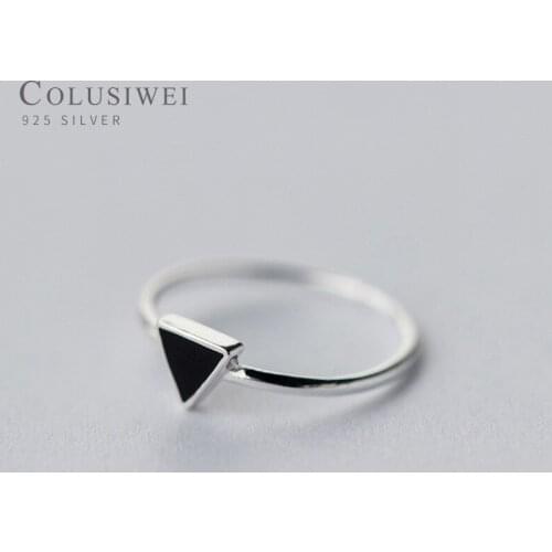 COLUSIWEI Authentic 925 Sterling Silver Geometric Triangle Ring for Women Simple Black Enamle Open Rings Female Fashion Jewelry