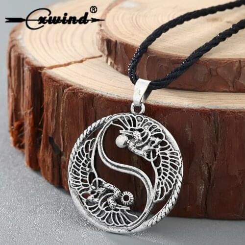 Cxwind Retro Chinese Taoism Sign Ancient Amulet Pendant Necklace Charms Yin Yang Choker Jewelry Double Phoenix Necklaces Bijoux