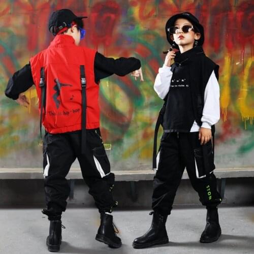 Kids Hip Hop Clothing Sweatshirt Top Streetwear Tactical Cargo Pants Sleeveless Vest For Girls Clothes Boys Dance Costume XS2737