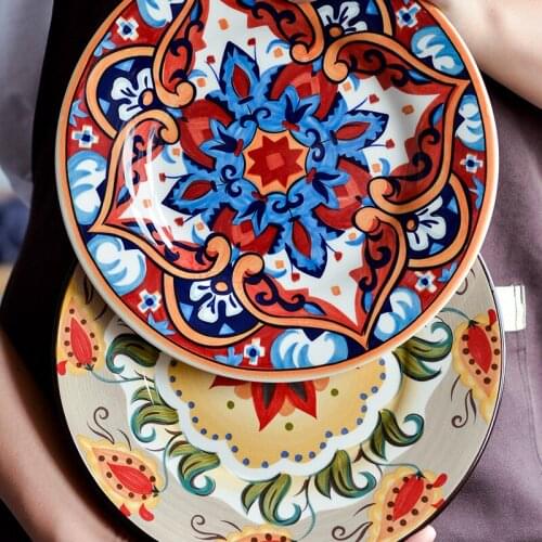 European Bohemian Plate Creative Ceramic Underglaze Steak Western Plate Dinner Plate Modern and Beautiful Household Tableware