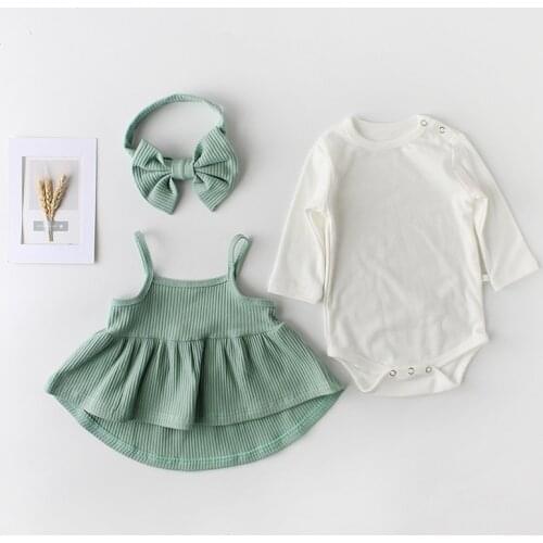 Infant Newborn Girls Clothes Set Long Sleeve Bodysuit+Dress+Headband 0-24M Baby Girls Clothing Baptism Birthday Girl Outifts Set