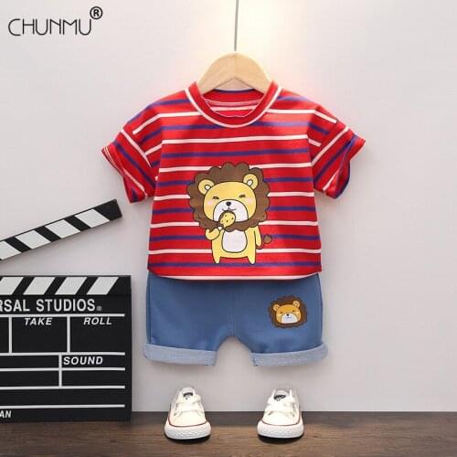 Summer Newborn Baby Boy Clothes Fashion Kids Lion Striped Top Pants Sport Suit Outfits Infant Costume for Baby Set
