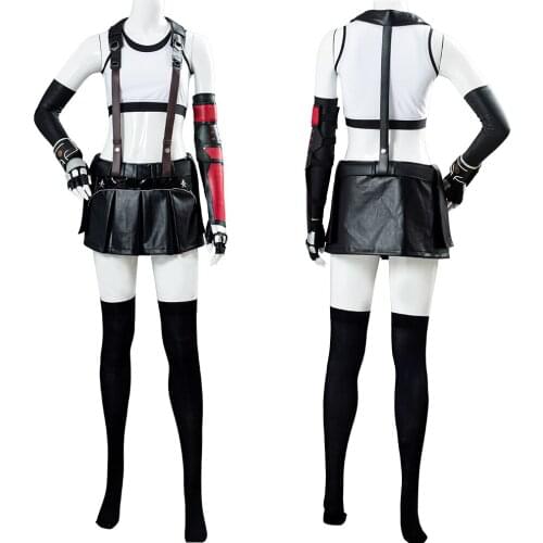 In the stock Final Fantasy VII Remake Tifa Lockhart Cosplay Costume Top Skirt Outfit Uniform Halloween Costumes women clothes