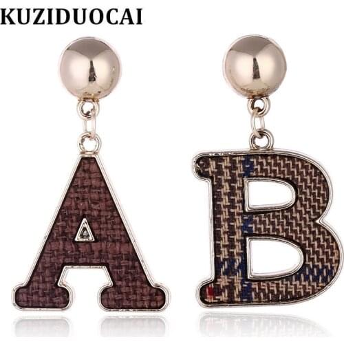 Kuziduocai New Fashion Jewelry Will Not Fade Cast Metal Flannel Woven Letter English A B Stud Earrings For Women Brincos E-700