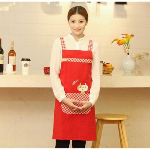 Cute Cat Kitchen Restaurant Cooking Aprons With Pocket For Woman Working Custom Apron Cotton Overalls