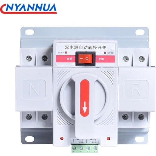 Mini Household Dual Power Automatic Transfer Switch 63A 2P Single-phase 220V ATS MCB Type Toggle Switch