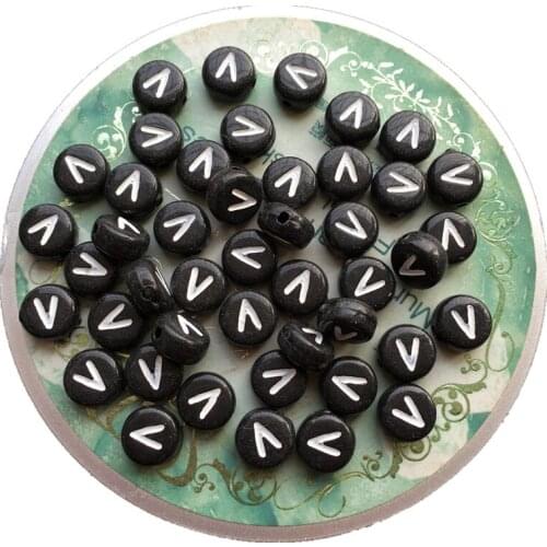 Mini Order Letter Beads 100pcs/Lot 4*7MM Flat Coin Round Black Single Initial V Alphabet Spacer Beads Fit Bracelet Earring DIY