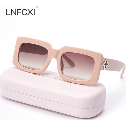 LNFCXI 2021 New Rectangle Square Sunglasses Women Men Fashion Personality Vintage Gradients Lens Frame Stars Logo Sunglasses