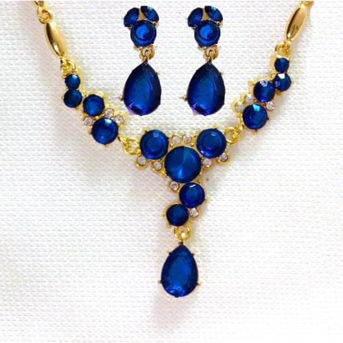 New Arrival Blue Jewelry Set Angel Eyes Drop Brithday Gifts Austrian Crystal Pendant Necklace Earrings Jewelry Sets