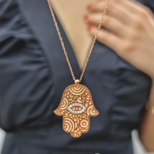 Decorative Hand of Fatima Zircon Handmade Necklace For Women Girls Valentines Day Fashion Jewelry Elegant