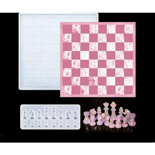 Chess Kit Silicone Mold Resin International Chess Pieces Checkers Checkerboard UV Crystal Epoxy Resin Mould For Diy Handmad Tool