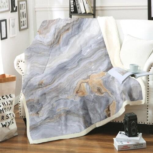 Light Color Marbled Digital Print Double Thickened Shaerba Plush Bed Blanket for Adult Children Comfortable Warm Home Textiles
