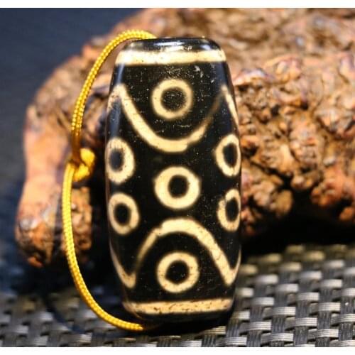 Magic Power Collectible Treasure Energy Tibetan old Agate 15 Eye Flat Shape Wide Hole dZi Bead Pendant Amulet Talisman UPD1215