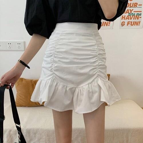 Sutimine Summer Skirts Women White A-line Mini Hem Ruffles New Korean Chic High Waist Hot Selling Lovely Girls Skirt Elegant