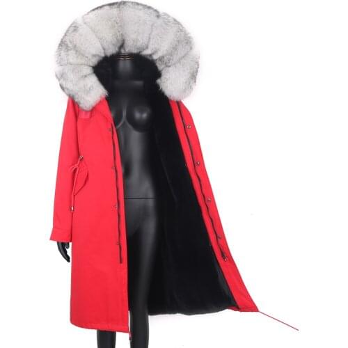 7XL Women X-Long Parka Real Fox Fur Coat Natural Fox Fur Collar Hood Thick Warm Removable Streetwear Parka New Winter Jacket