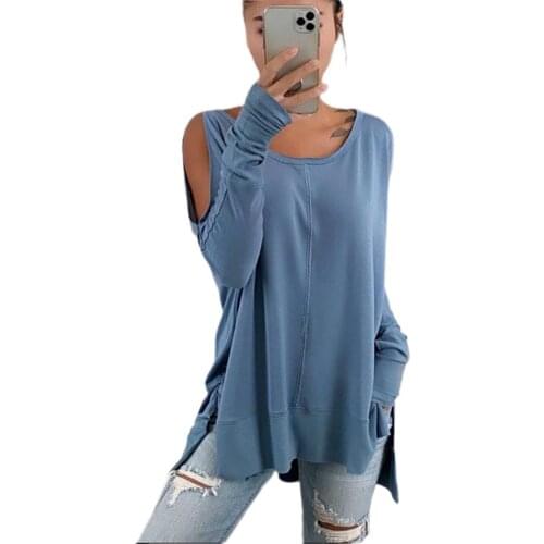 2020 sweatshirt Women Blouse O Neck Long Sleeve Cold Shoulder Irregular Hem Loose Blouse Sweatshirt blusas mujer de moda 2020