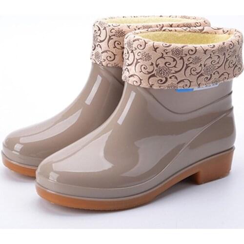 Women Rain Boots Thicken Cover Warm Rainboots Unisex Anti-Skip Garden Kitchen Waterproof Shoes Car Washing Fishing Rubber Shoes
