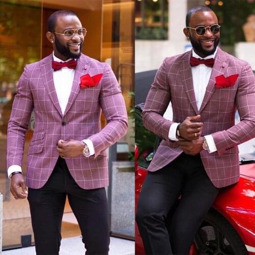 Plus Size Check Coat Wear Wedding Blazer Tuxedos Two Button Clothes for Groom Prom Outfit Pants Only One Jacket