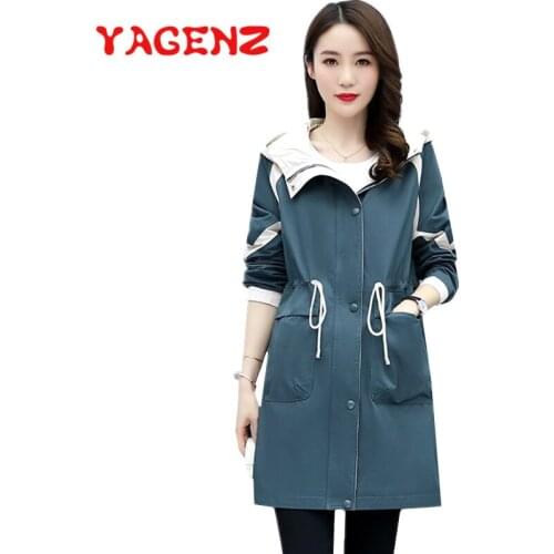 YAGENZ Spring Autumn Trench Coat Women Clothes Hooded Woman Trench Long Coat Windbreakers Coats Outerwear Plus Size Overcoat 666