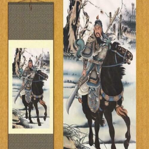 1pc Home Decoration Chinese silk scroll painting Guan Yu Ink painting "Guan Yu Statue" S096