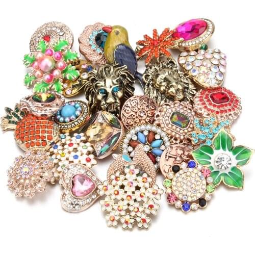10pcs/lot MIX Snaps Jewelry 18mm Snap Buttons Crystal Rhinestone Interchangeable Charms DIY Snaps Buttons Fit Snap Bracelet