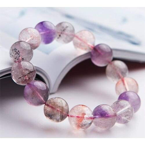 14mm Natural Genuine Super Seven 7 Melody Stone Stretch Crystal Big Round Beads Bracelets For Women Lady AAAA
