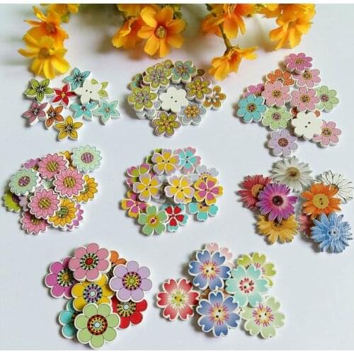 150Pcs/lot 2 Holes Lovely FlowerButtons Scrapbooking Decorative buttons 2 Holes Sewing Wooden Buttons Flatblck Scrapbook