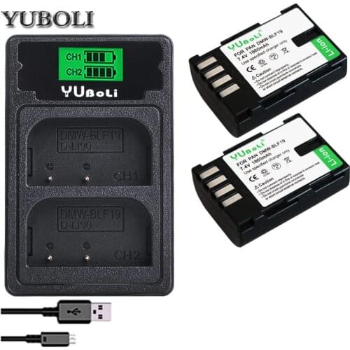 2Pcs 1860MaH DMW-BLF19 DMW BLF19 BLF19E DMW-BLF19e DMW-BLF19PP Battery+ LCD Dual USB Charger for Panasonic Lumix GH3 GH4 GH5 G9