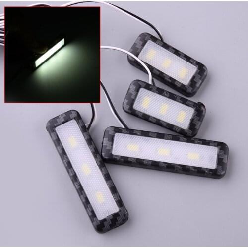 4Pcs 12V Universal Carbon Fiber Style Car Interior Door Handle Bowl White LED 12V 3W Ambient Atmosphere Light