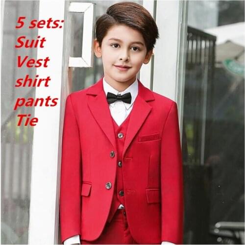 5 sets Boys Suits for Weddings New Arrival Solid red boys wedding suit Formal suit for boy kids wedding suits blazer boy