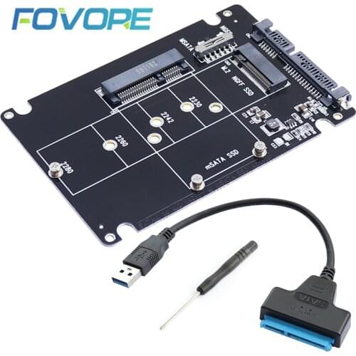 M.2 NGFF or MSATA to SATA 3.0 Adapter USB 3.0 to 2.5 SATA Hard Disk 2 in 1 Converter Reader Card with Cable for PC Laptop