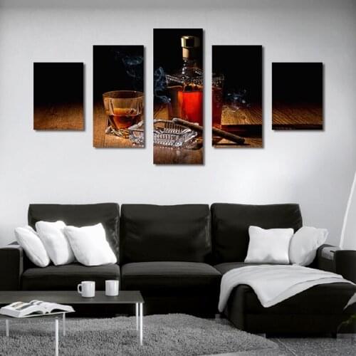 Badhams 5 Pieces Canvas Painting Frameless Wine Cigar Poster Print Printing High-End Mens Home Decor Wall Stickers
