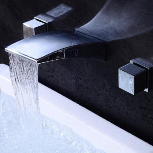 BAKALA Wall Mount Bathroom Basin Sink Faucet Double Handle Finish Washing Basin Mixers Waterfall Spout LT-401