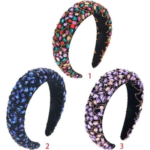 Baroque Luxury Sponge Padded Headband Colorful Glass Drill Rhinestone Hair Hoop Handmade Beading Shiny Jewelry Party