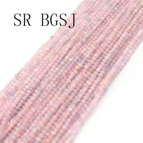 Free Shipping 2mm Faceted Morgan Stone Pink Gems Stone Spacer Bail Round Craft Small Beads Strand 15"