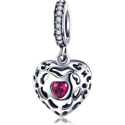 NEW WOSTU Charms 925 Sterling Silver Pink CZ Love Heart Beads for Women Jewelry Making Fashion Accessories Bijoux Gifts BKC1007