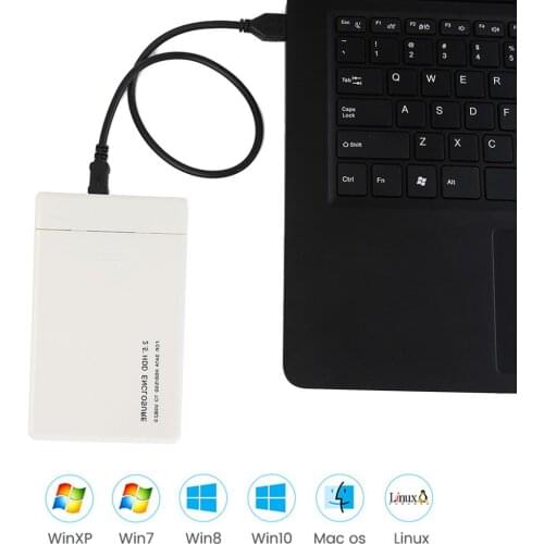 2.5 inch SATA to USB 2.0 HDD Case Hard Drive Enclosure for SSD HDD (White)