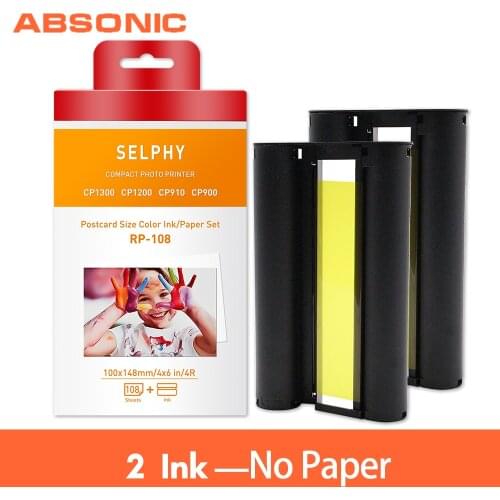 Absonic 2PCS for Canon Selphy CP1300 Ink Cartridges CP910 CP1200 CP900 Photo Printers KP-108IN KP108 Printers Ribbon (No Paper)