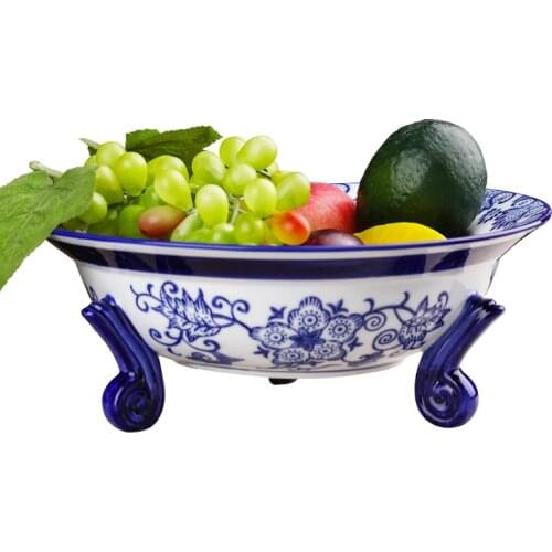Jingdezhen new Chinese high temperature ceramic ware blue and white underglaze color fruit tray fruit basket fruit tray