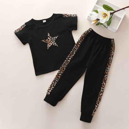 Children, boys and girls leopard-print five-pointed star short-sleeved trousers set two-piece suit