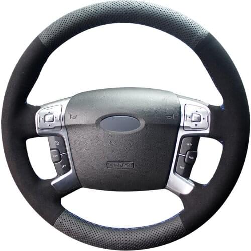 DIY Customize Braiding Black Natural Leather Black Suede Car Steering Wheel Cover For Ford Mondeo Mk4 2007 -2012 S -Max 2008