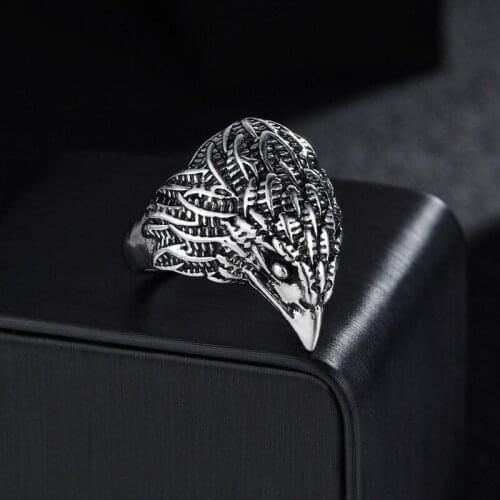 Men Ravens Gothic Ring Norse Mythology Silvery Color Eagle Head Feather Rings Nordic Amulet Punk Animal Jewelry