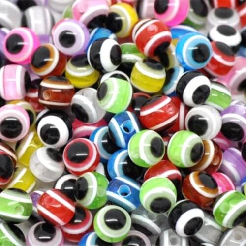 Doreen Box 500 PCs Mixed at Random Multicolor Eye Stripe Resin Beads 6mm Dia. for Jewelry Making DIY Findings Accessories