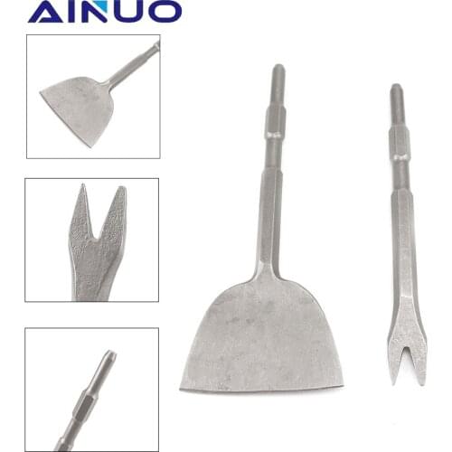 Electric Hammer Chisel Set Flat & V-Type Tile Chisel Square Hand Wide Chisel Concrete Wall Bit Hand Tool
