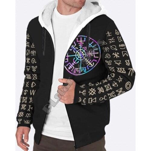 Viking Tattoo 3D printed Fleece zipper Hoodies Men Women Winter Warm double plus velvet jacket cosplay costumes Casual Coat