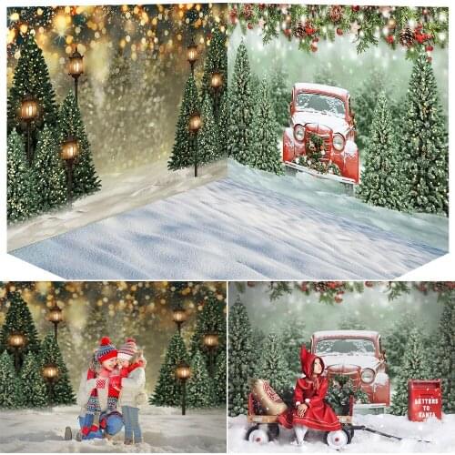 Winter Pine Forest Backdrop Photography Snow Christmas Tree Background Decoration Bokeh Glitter Xmas Birthday Portrait Photocall